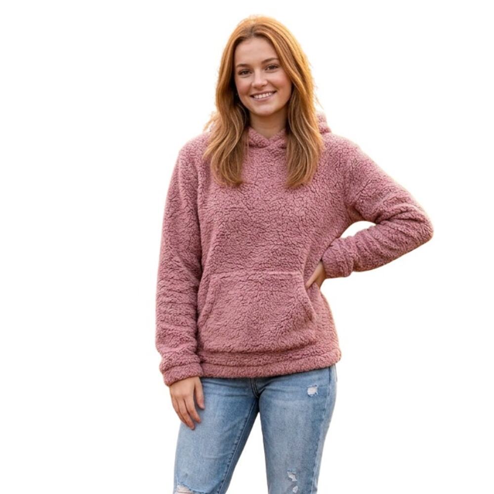 Aeropostle Mauve Faux Fur Hoodie Pullover Jacket , XS